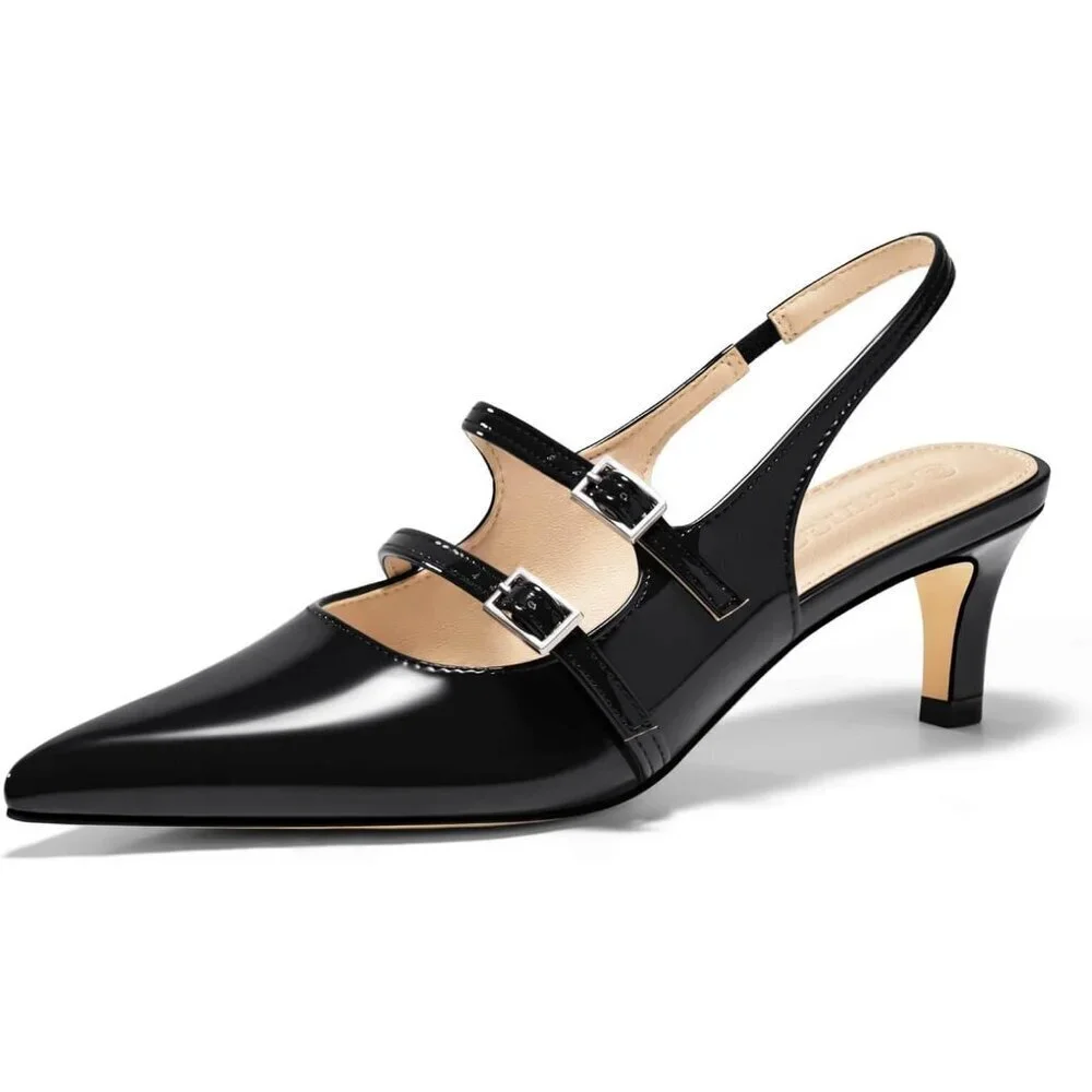 Women's Slingbak Ktiten Pumpe Closed Pointed Toe Heels Wedding Dress Shoe Black